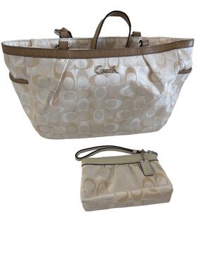 Coach Cream Signature Tote with Wristlet